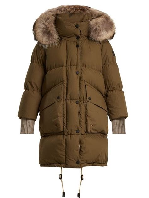 burberry fur-trimmed quilted-down cotton coat|Burberry check wool coats.